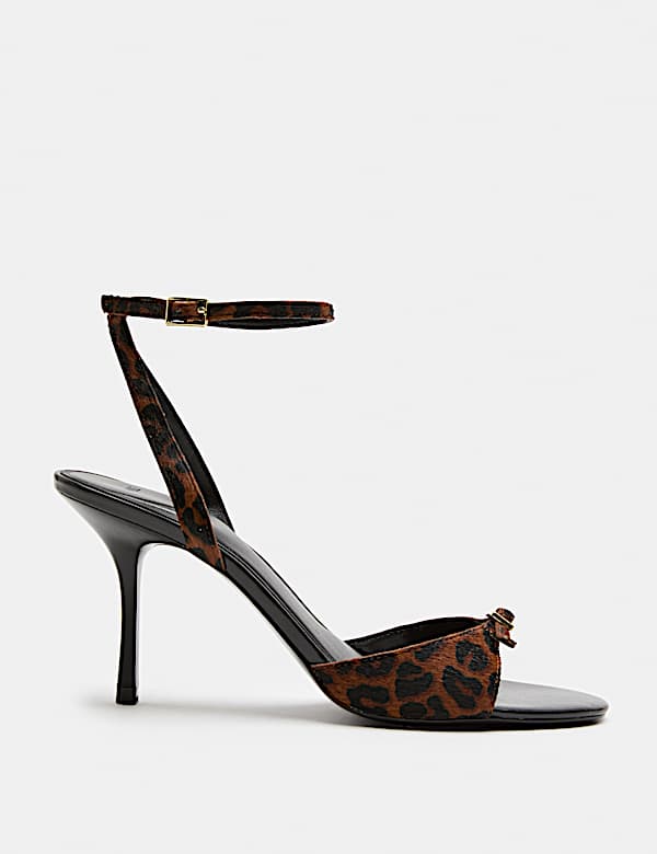 Leather Leopard Print Stiletto Heel Sandals - US