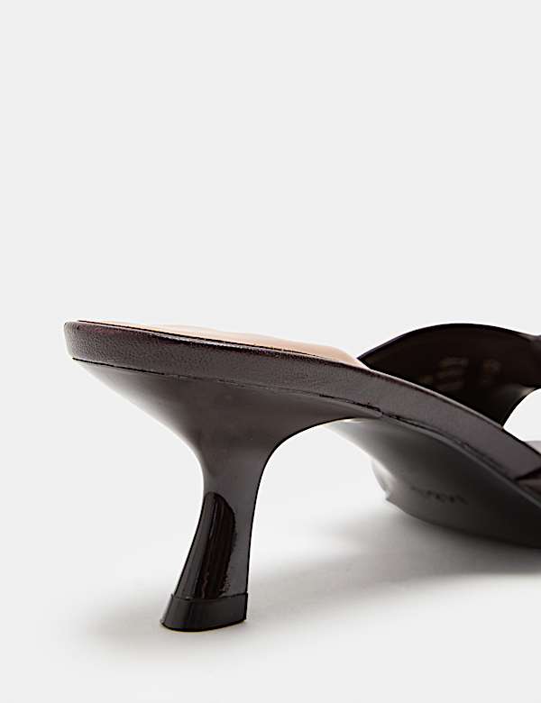 Leather Knot Kitten Heel Open Toe Mule - JP