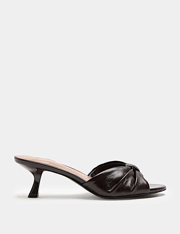 Leather Knot Kitten Heel Open Toe Mule - JP