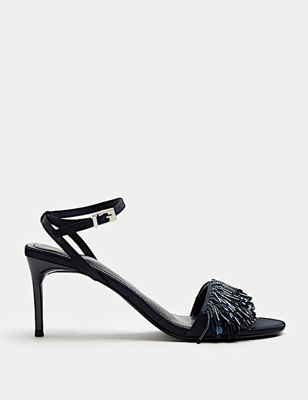 Satin Fringed Buckle Stiletto Heel Sandals - AU