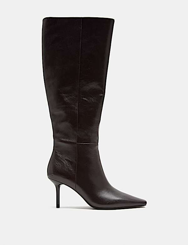Leather Stiletto Heel Knee High Boots - AU