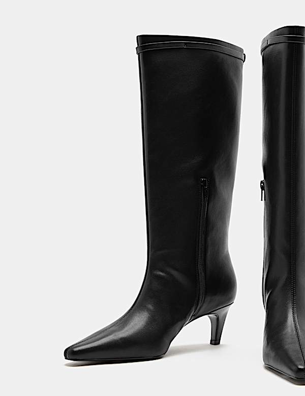 Buckle Kitten Heel Pointed Toe Knee High Boot - AU