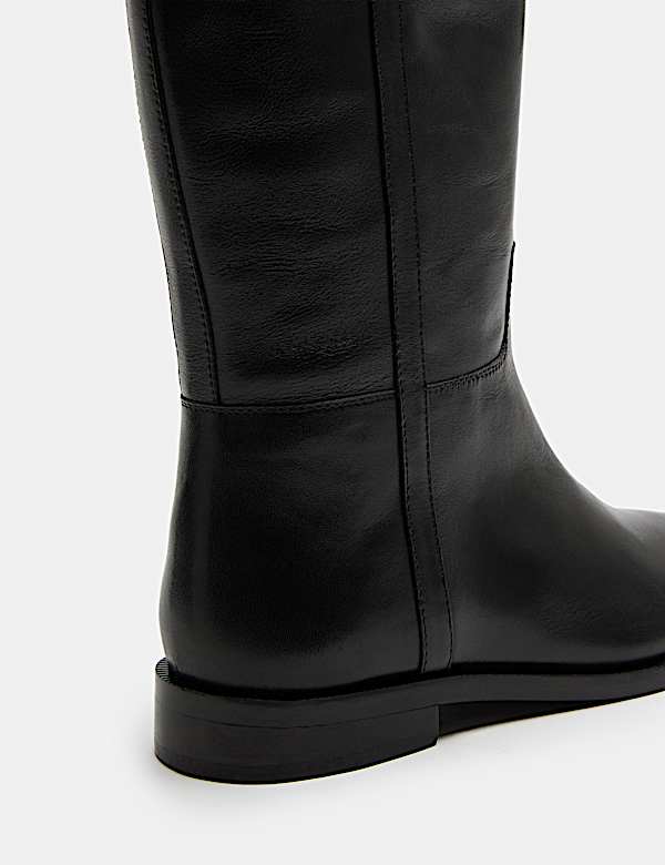Leather Riding Block Heel Knee High Boots - CA