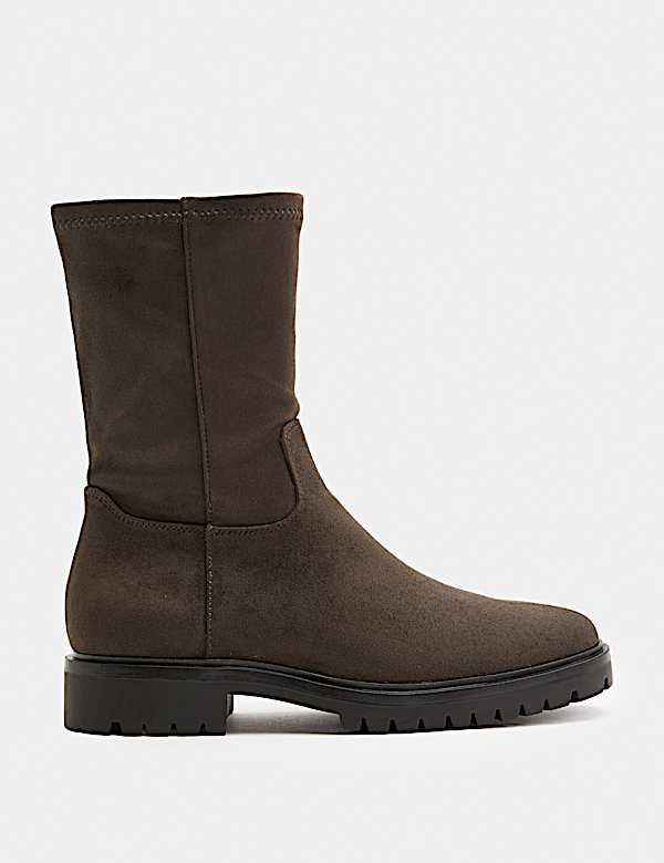 Block Heel Sock Ankle Boots - KG
