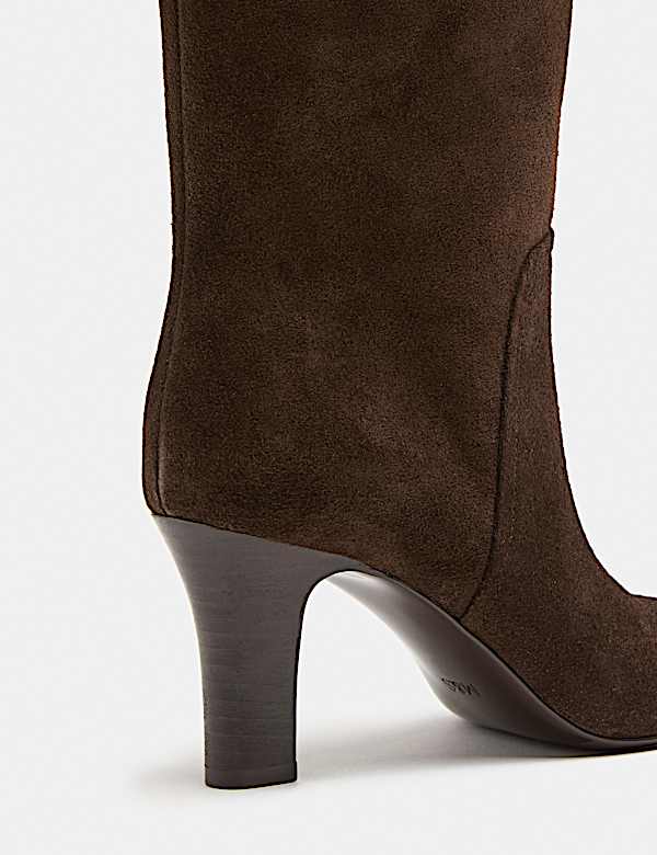 Suede Pull On Block Heel Ankle Boots - CA