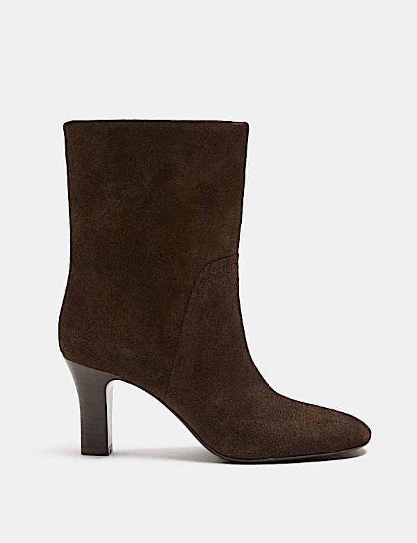 Suede Pull On Block Heel Ankle Boots - CA
