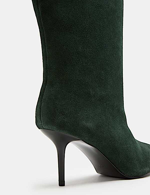 Suede Pointed Toe Stiletto Heel Mid Calf Boots - CA