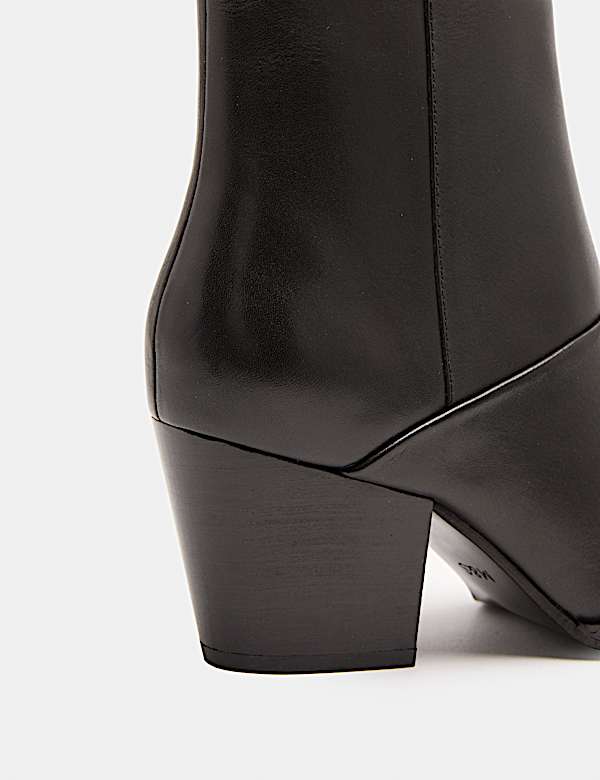 Leather Studded Block Heel Pointed Toe Ankle Boots - CH