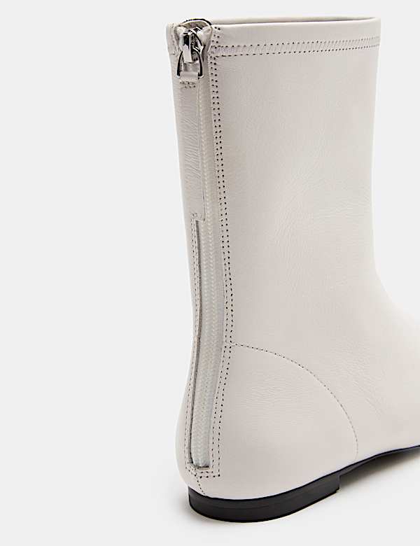 Leather Flat Chisel Toe Sock Boot - CN