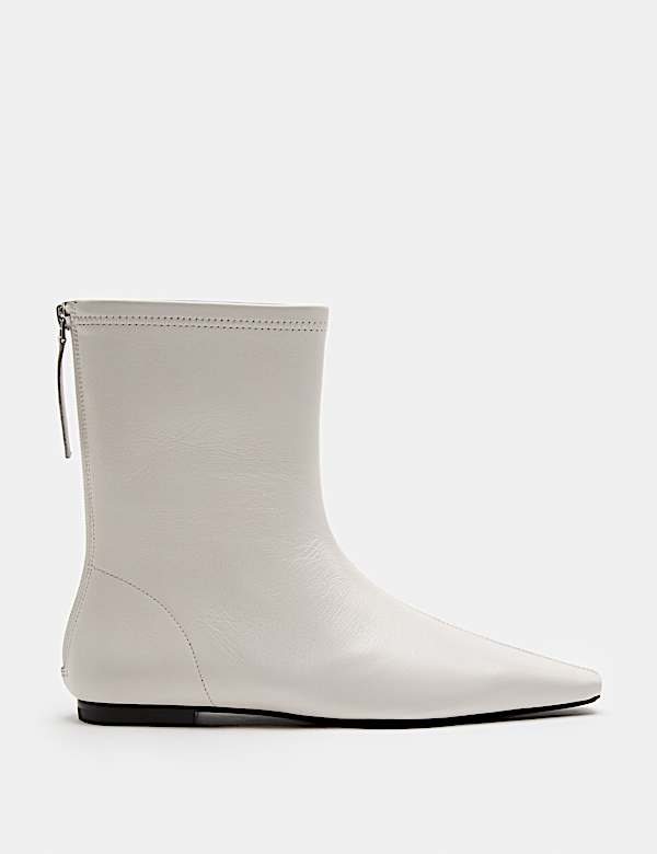Leather Flat Chisel Toe Sock Boot - CN