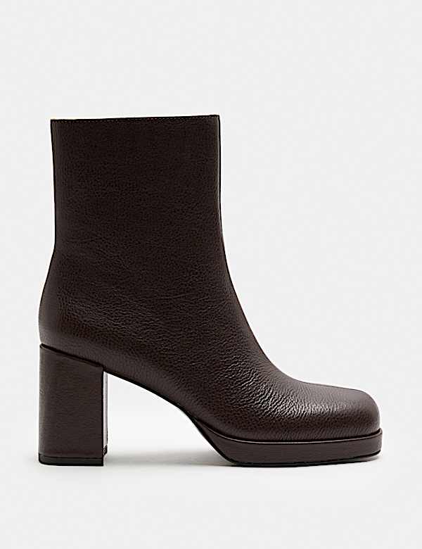 Leather Platform Block Heel Round Toe Ankle Boot - CH