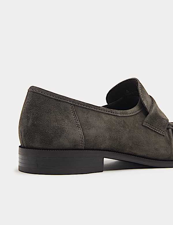 Suede Ruched Block Heel Loafers - CA
