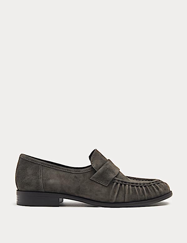 Suede Ruched Block Heel Loafers - CA