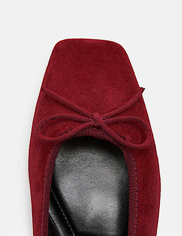 Suede Bow Square Toe Ballet Pumps - GR