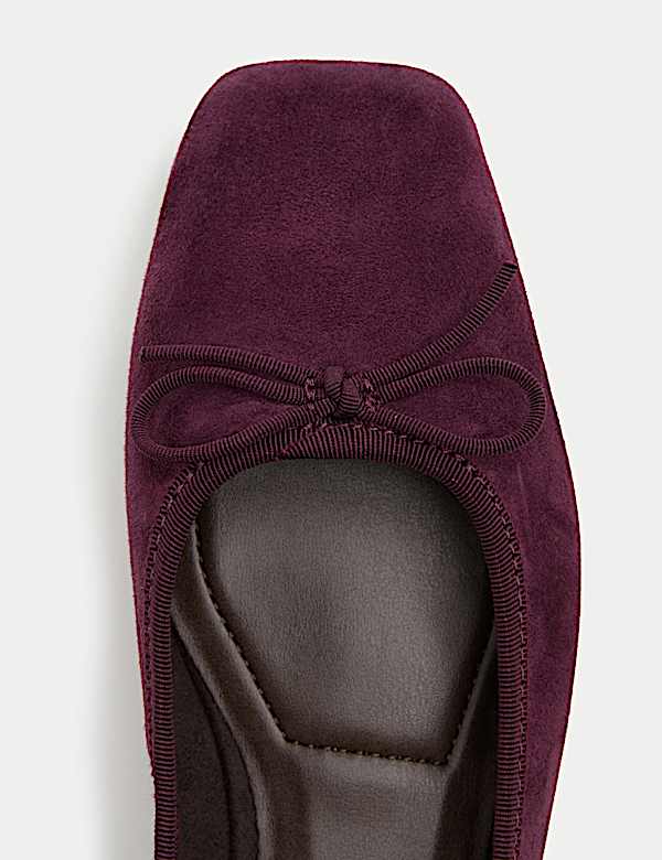 Suede Bow Square Toe Ballet Pumps - PL