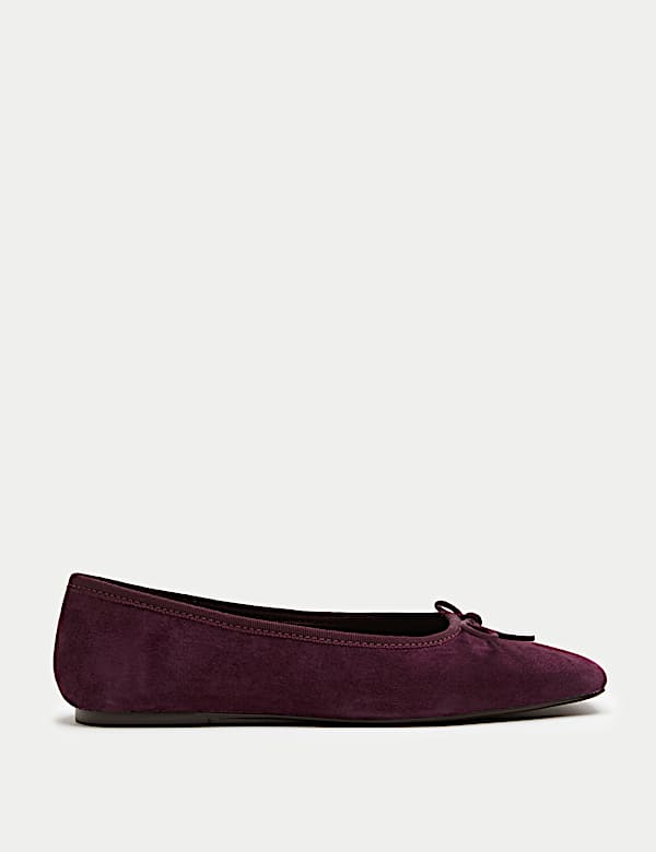 Suede Bow Square Toe Ballet Pumps - PL
