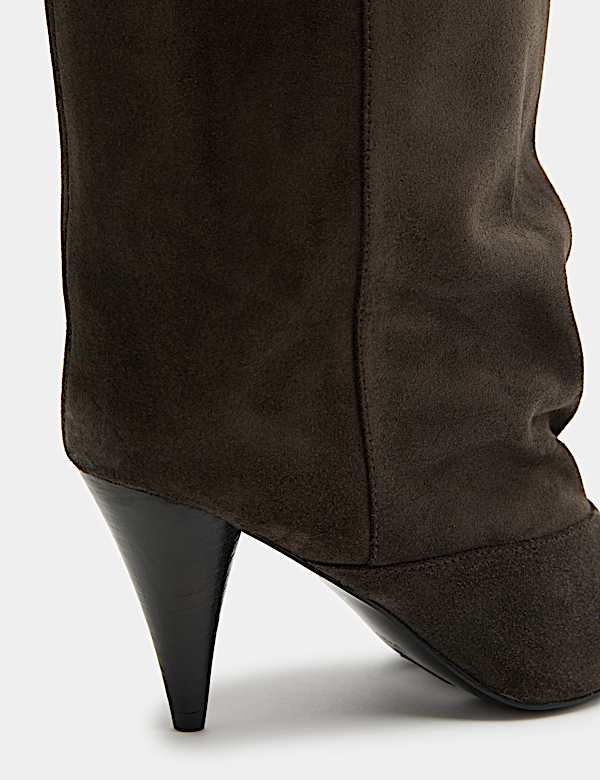 Suede Ruched Stiletto Heel Knee High Boots - NZ