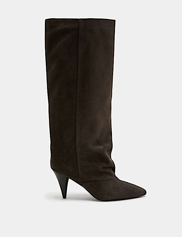 Suede Ruched Stiletto Heel Knee High Boots - NZ