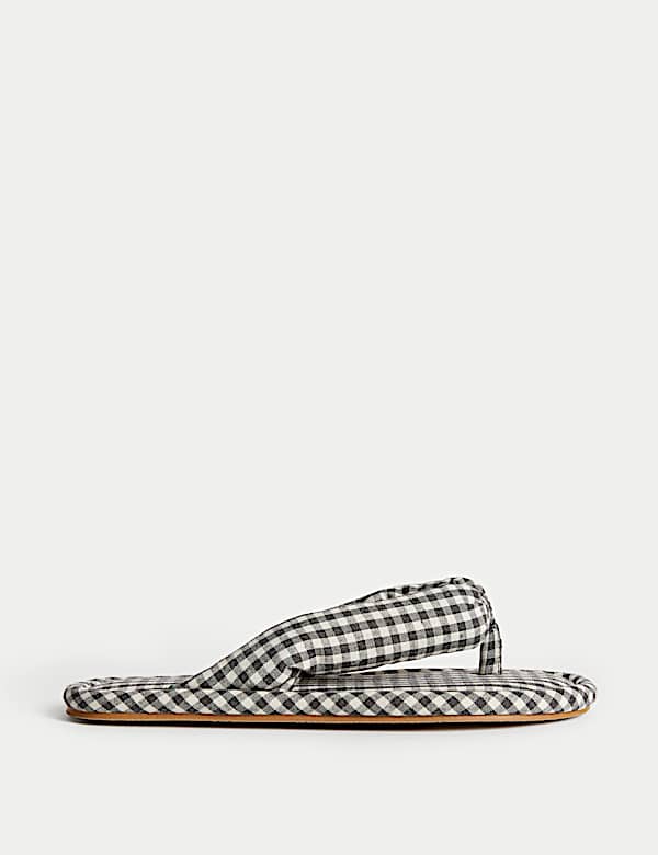 Gingham Open Toe Thong Slippers - PT