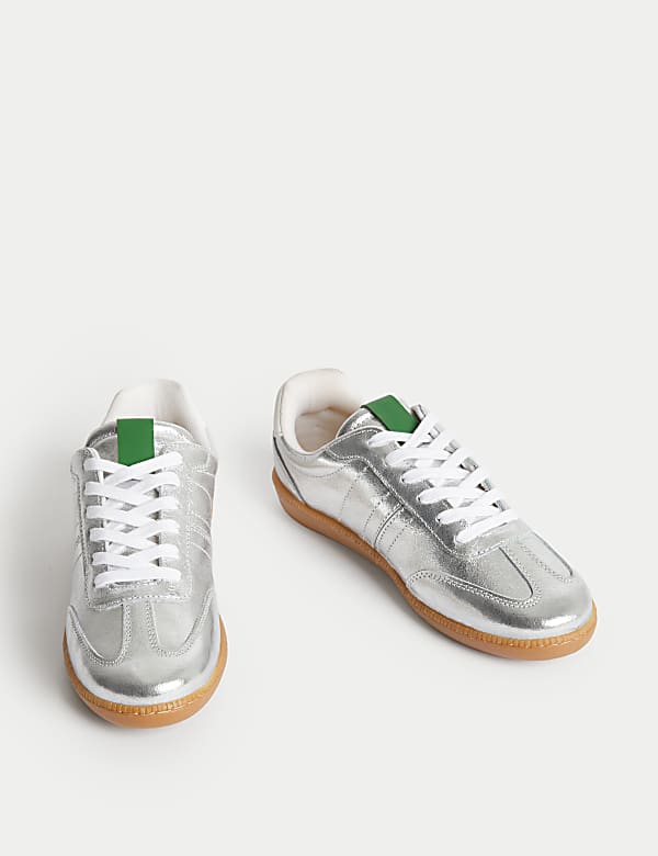 Leather Metallic Side Detail Trainers - CA
