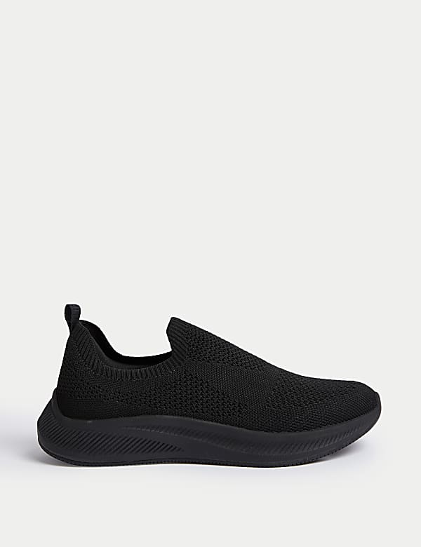 Marks Spencer Knitted Slip On Trainers Black Black 7.5
