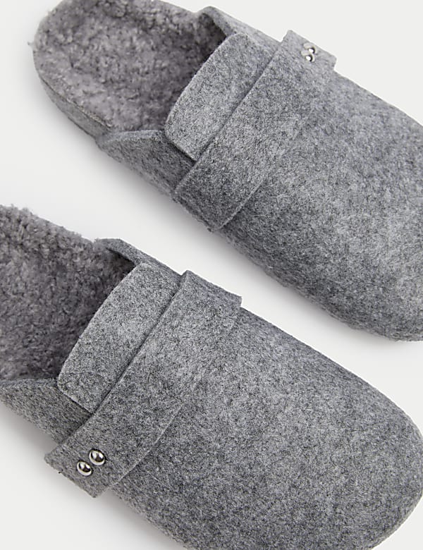 Felt Faux Fur Lined Clog Slippers - CH