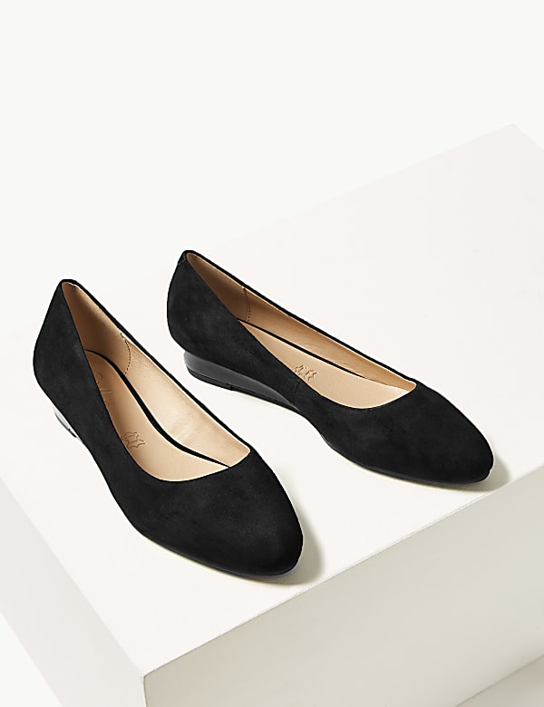 Suede Stain Resistant Wedge Court Shoes