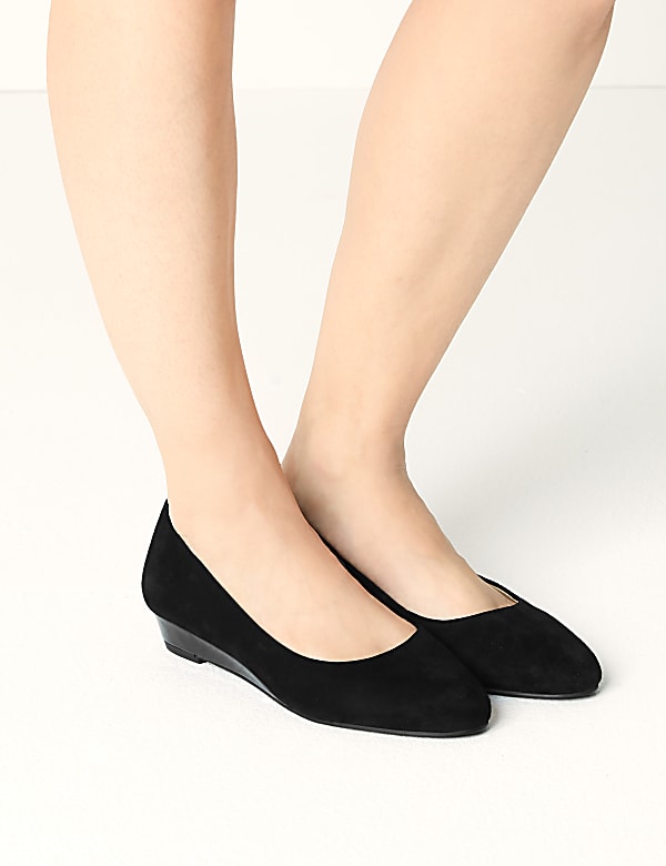 Suede Stain Resistant Wedge Court Shoes