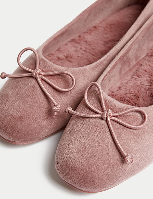 Bow Faux Fur Lined Ballerina Slippers - JO