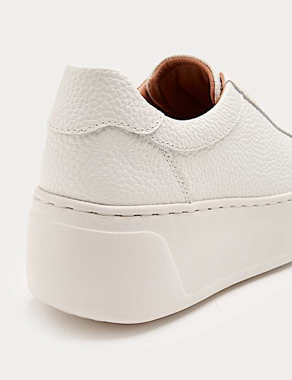 Baskets en cuir sans lacets &agrave; semelle compens&eacute;e - FR