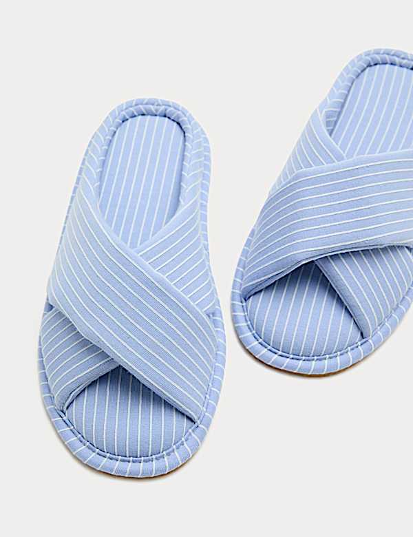 Striped Crossover Strap Open Toe Slippers - ID