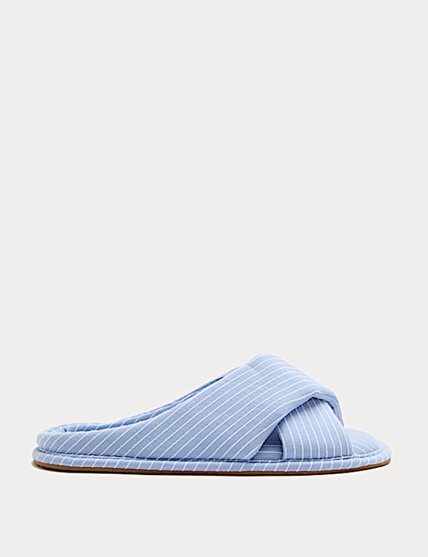Striped Crossover Strap Open Toe Slippers - ID