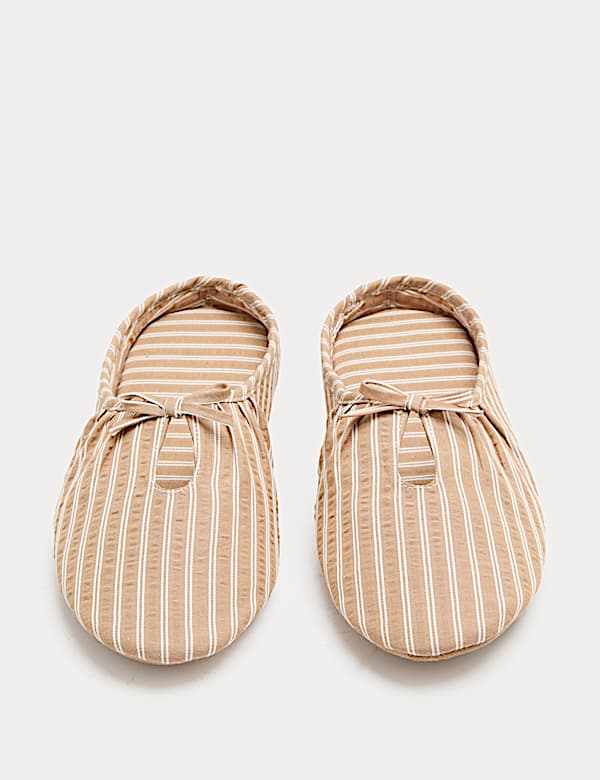 Striped Bow Mule Slippers - BE