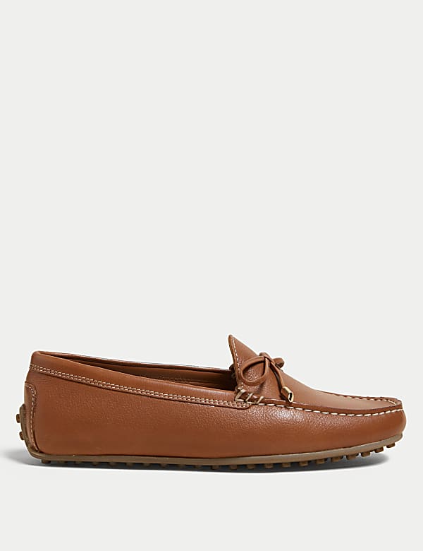 Buy Wide Fit Leather Bow Boat Shoes at Marks Spencer