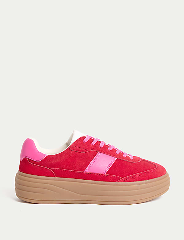 Suede Side Detail Platform Trainers - AT