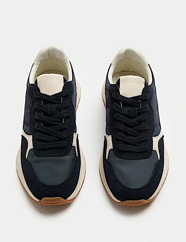 Suede Panel Lace-Up Trainers - AU