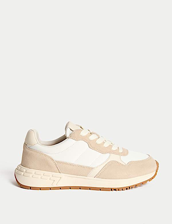 Suede Panel Lace-Up Trainers - LT