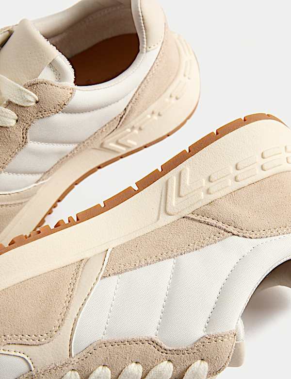 Suede Panel Lace-Up Trainers - HR