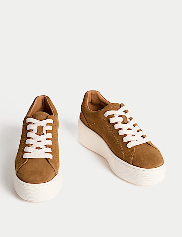 Suede Lace Up Flatform Trainers - HR