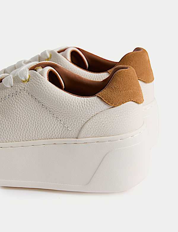 Leather Lace Up Platform Trainers with Freshfeet™ - AT