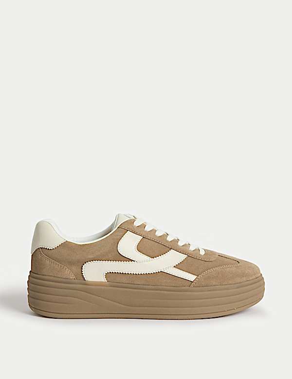 Suede Side Detail Platform Trainers - ID