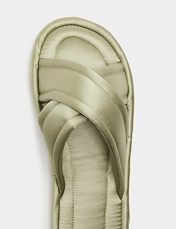 Satin Cross Strap Open Toe Mule Slippers - BE