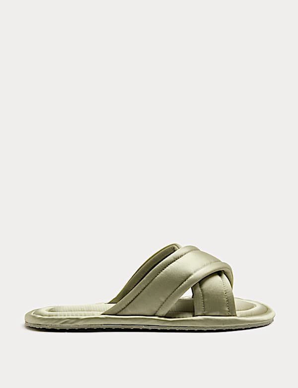 Satin Cross Strap Open Toe Mule Slippers - BE