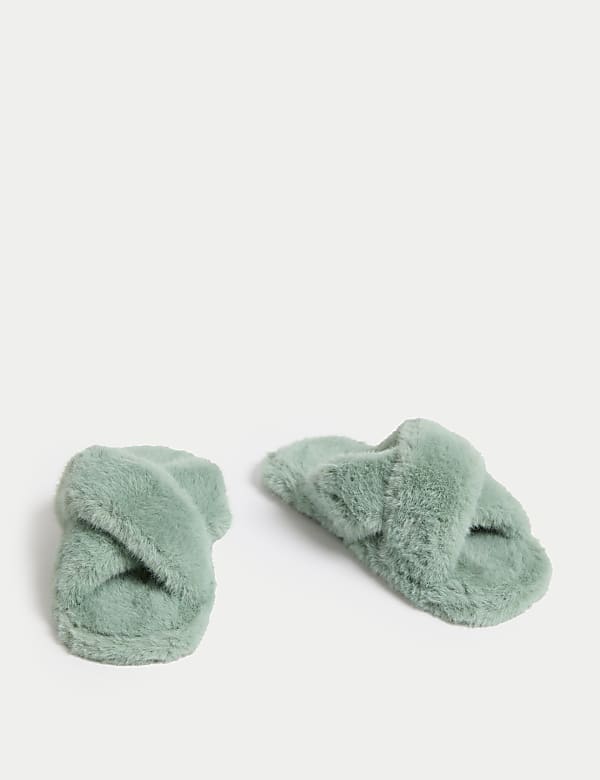 Faux Fur Crossover Open Toe Slippers - RO