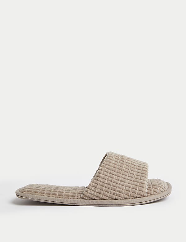 Quilted Open Toe Slider Mule Slippers - QA