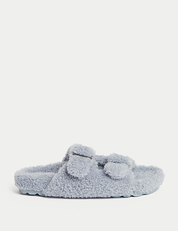 Borg Buckle Open Toe Slider Slippers - CZ