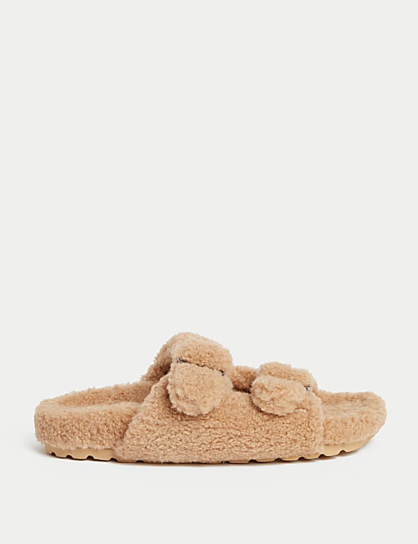 Borg Buckle Open Toe Slider Slippers - GR