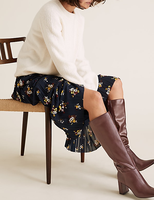 Block Heel Square Toe Knee High Boots