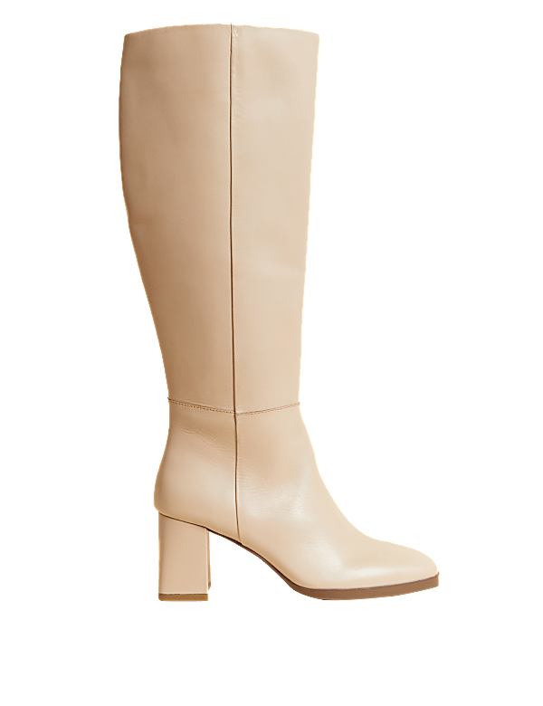 Leather Block Heel Knee High Boots