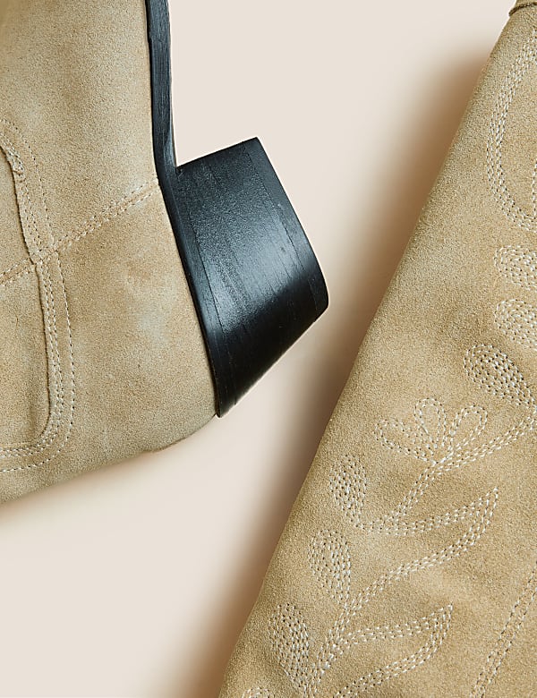 Suede Western Block Heel Knee High Boots